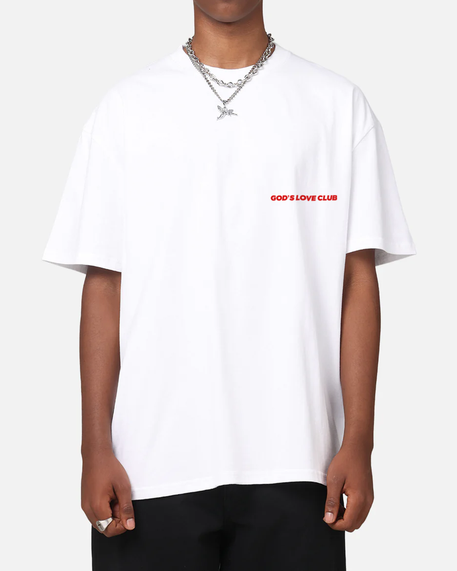MADE IN HIS LOVE TEE - WHITE RED